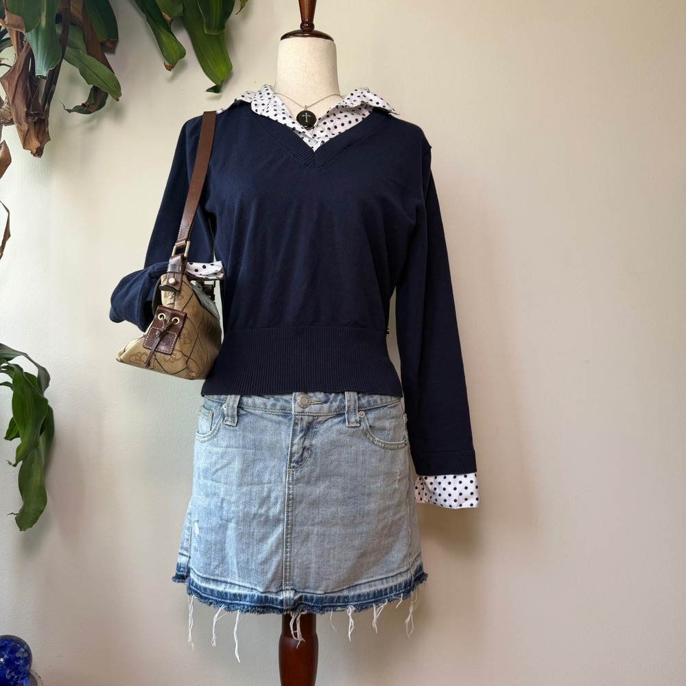 Tommy Hilfiger Navy Blue Double Layered Polka Dot  Sweater Twee Retro Small prep